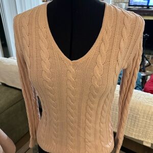 Ralph Lauren Blush V-Neck Cable Knit Sweater